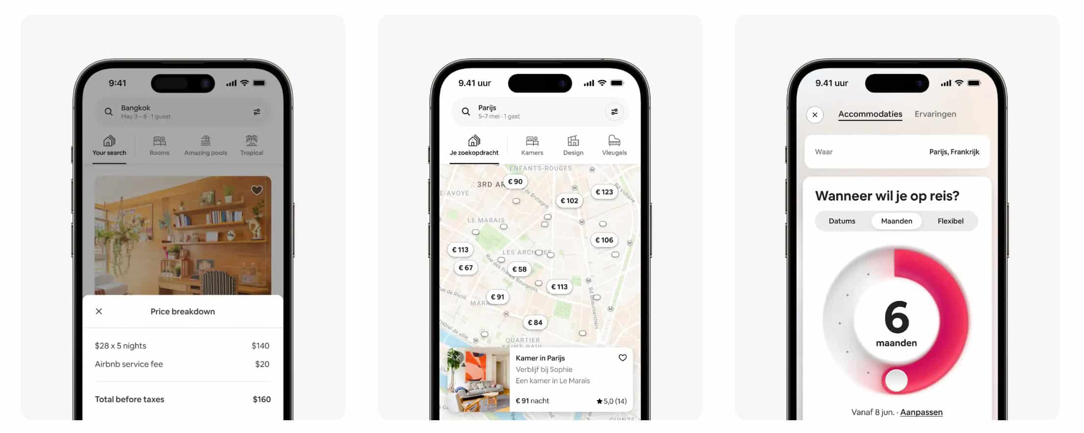 verschillende nieuwe features in de Airbnb app