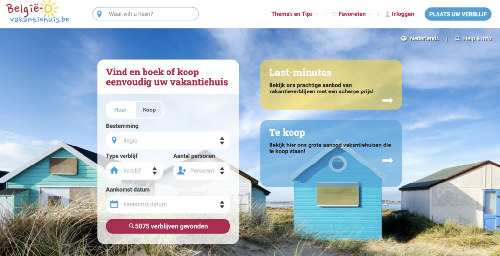 België vakantiehuis website screenshot.